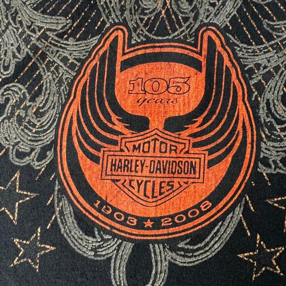 VTG Harley Davidson 105th Anniversary Skull-Wing T-Shirt 2008 Y2K Tee sz XL - Picture 7 of 10